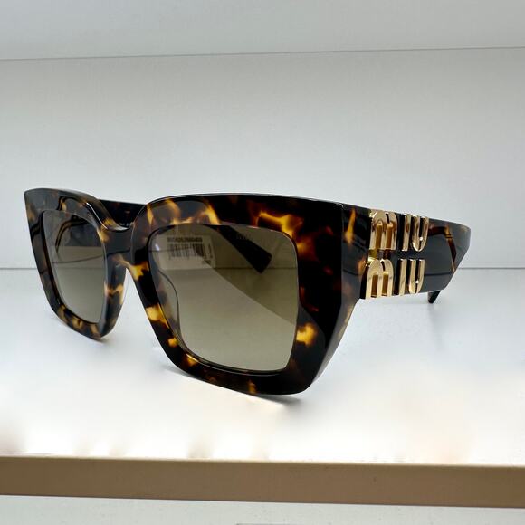 New MIU MIU Sunglasses Brown Square 2025 Gold Metal Logo Women Authentic w/ Case - Picture 3 of 6